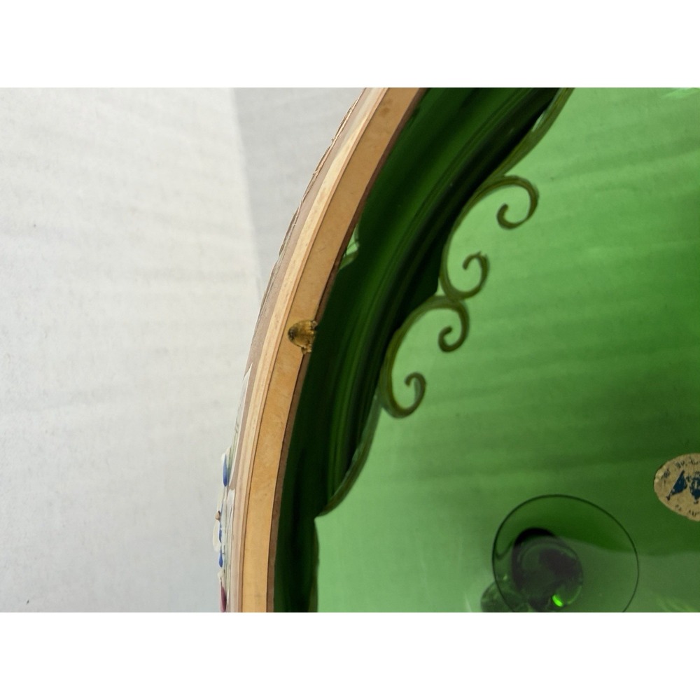 Czech Bohemian Gilded Gold Green Glass Bowl - Picture 7 of 12